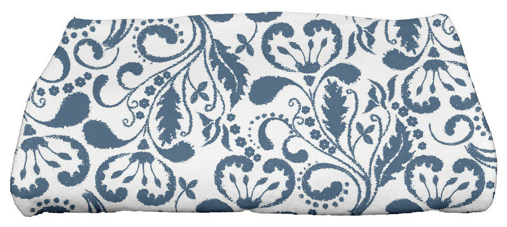 Aurora, Floral Print Bath Towel, Blue