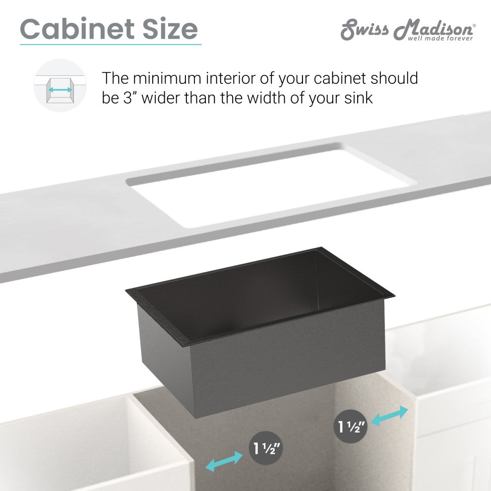 Rivage 30"x18" Stainless Steel, Single Basin, Undermount Kitchen Sink, Black