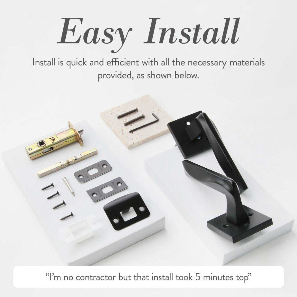 Modern Heavy Duty Designer Interior Door Lever - Canal Collection, Matte Black, Passage Right Hand