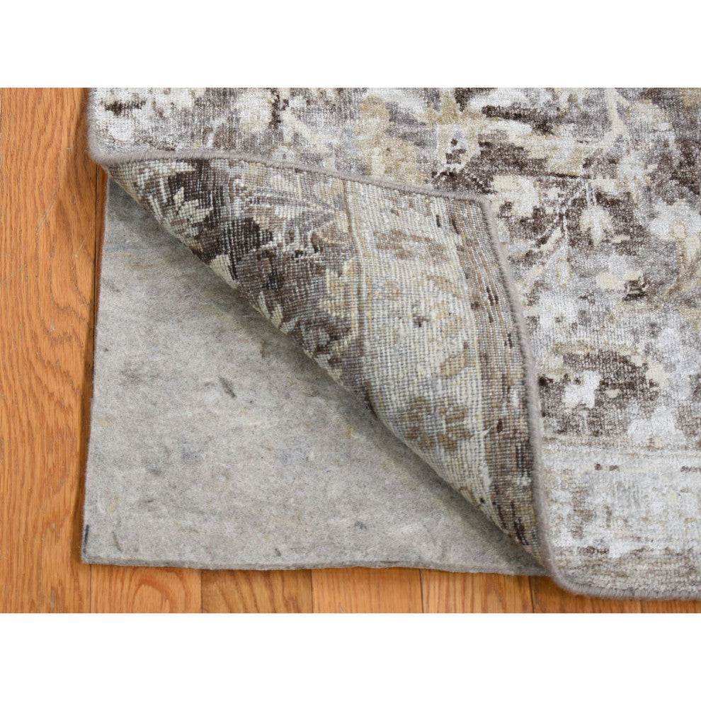 Light Gray Silk and Wool Modern Design Hand Knotted Mat Square Rug, 2'0"x2'0"