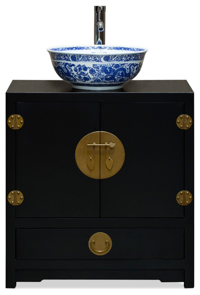 Matte Black Elmwood Ming Vanity Cabinet, With Bowl and Faucet