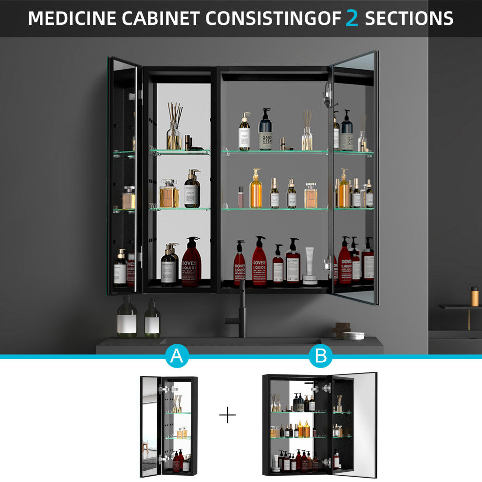 30"x30" Surface Mount Frameless LED Medicine Cabinet With Anti-Fog and Dimmable, Right Door