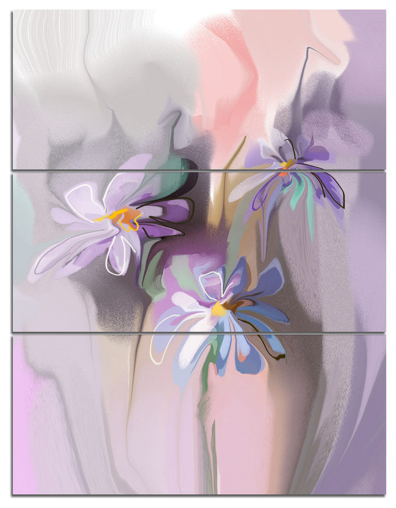 Blue Daisies Watercolor, Large Animal Triptych Canvas Art Print, 28x36, 3 Panels