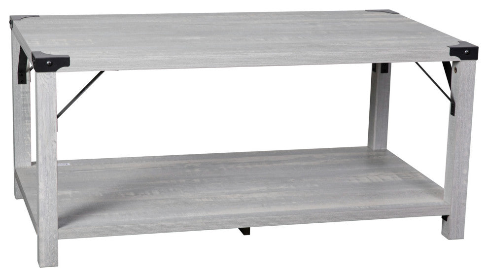 Wyatt Modern Farmhouse Wooden 2 Tier Coffee Table, Aspen Gray
