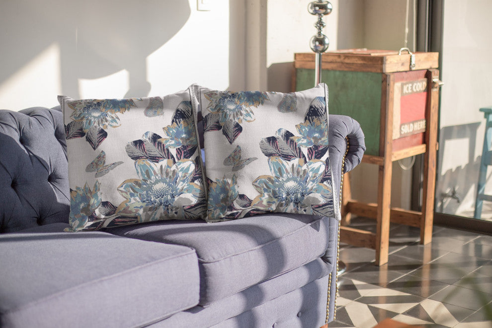 16 Gray White Butterfly Indoor Outdoor Throw Pillow
