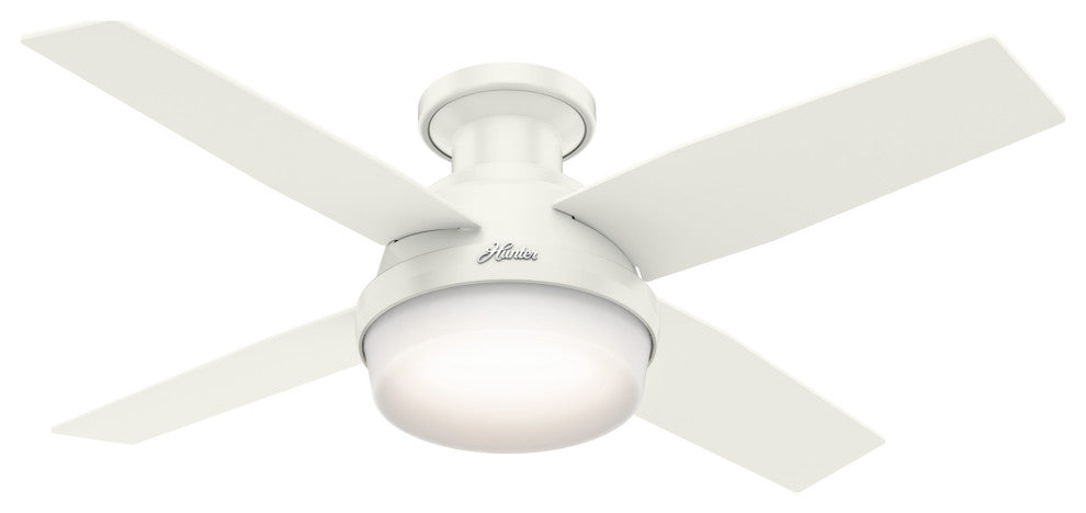 Hunter Fan Company  44" Dempsey Low Profile  Ceiling Fan With Light + Remote, Fresh White