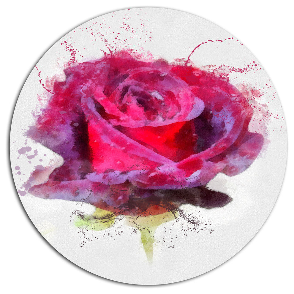 Watercolor Dark Red Rose Sketch, Floral Round Wall Art, 11"