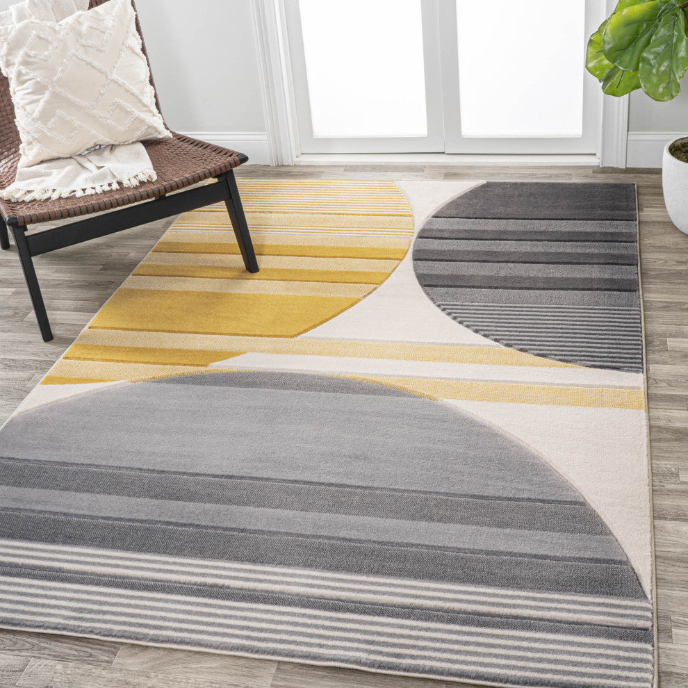 Nicky Geometric Striped Circles Gray/Yellow/Cream 8 ft. x 10 ft. Area Rug