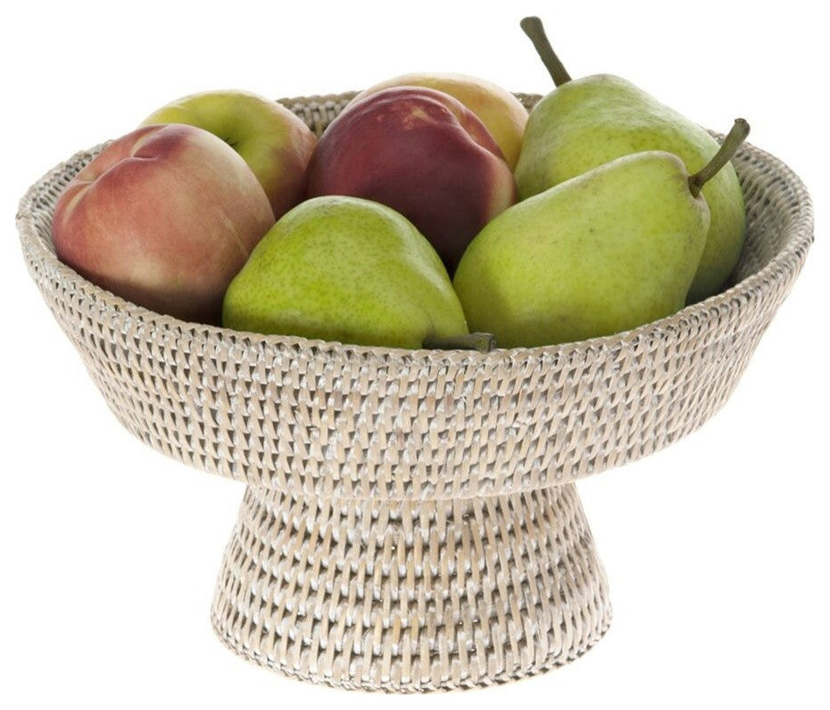 La Jolla Pedestal Rattan Fruit Bowl, White-Wash
