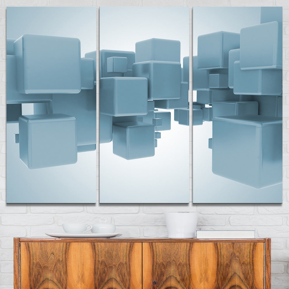 "Light Blue 3-D Cubes" Art Canvas Print, 3 Panels, 36"x28"