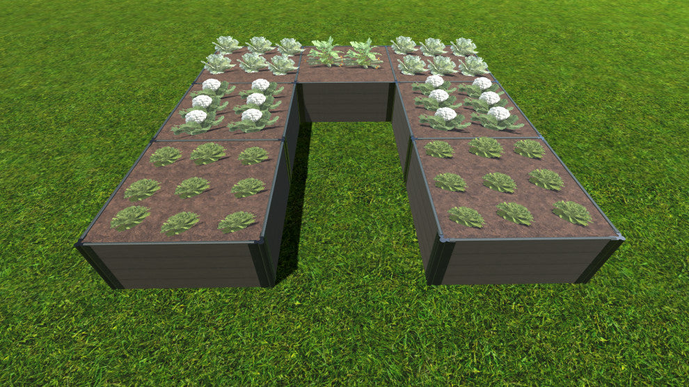 Weathered Wood Walk-In Jumbo U-Shape' 12'x12' 22" Raised Garden Bed, 1" Profile