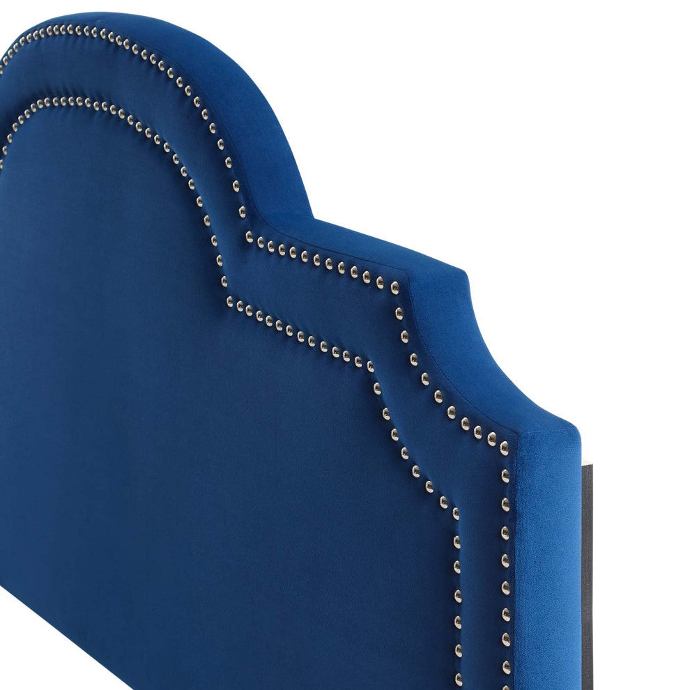 Headboard, Nailhead, Twin Size, Blue Navy, Velvet, Modern, Mid Century Guest