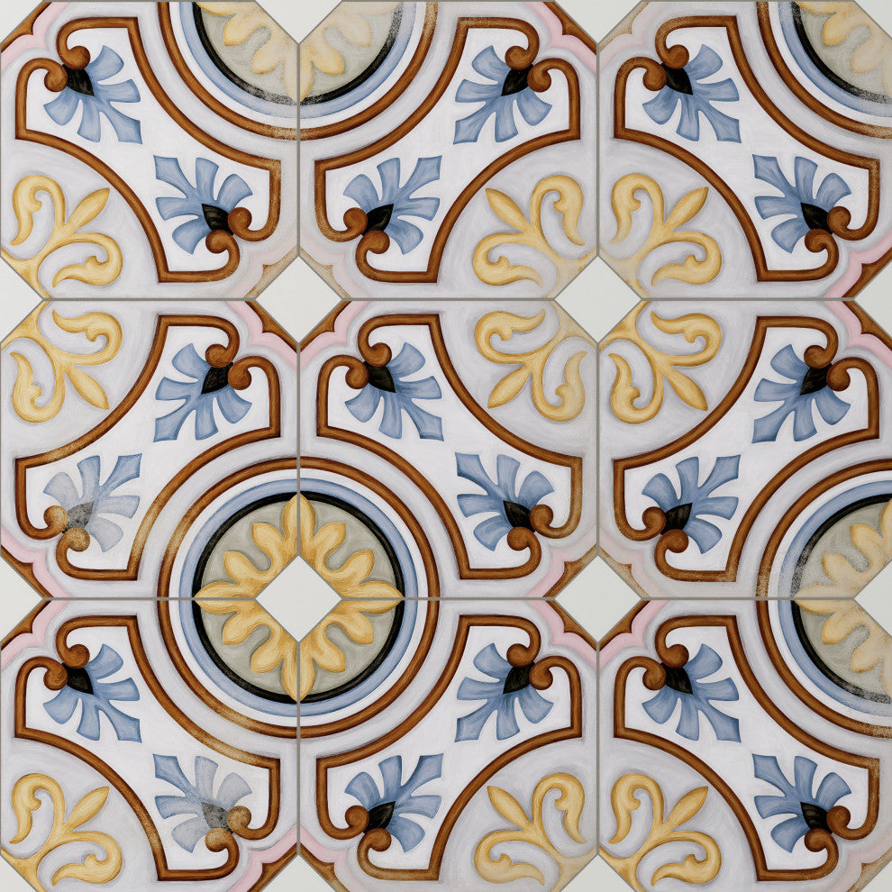 Vaudeville Octagon Deco Diglas, Taco Nacar Porcelain Floor/Wall Tile