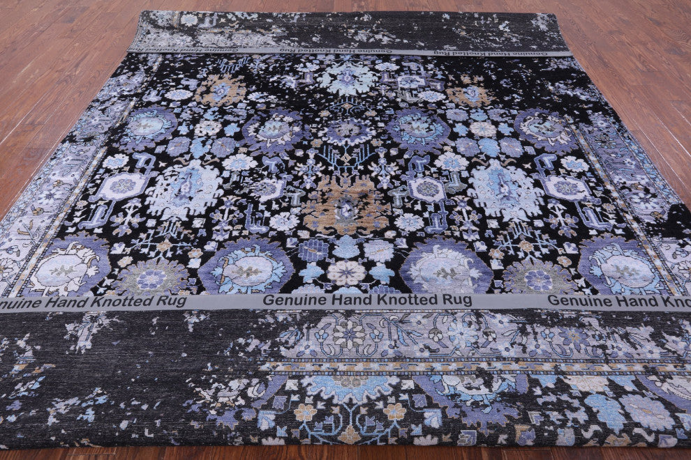 8' 11" X 12' 2" Modern Handmade Wool and Silk Rug Q8714