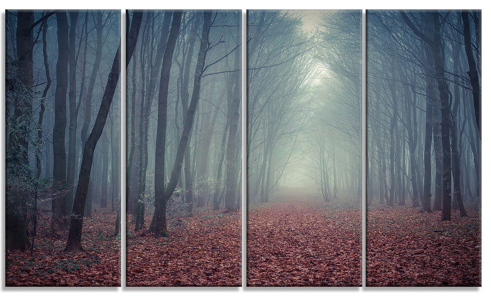 "Retro Style Misty Path in Forest" Landscape Photo Wall Art, 4 Panels, 48"x28"