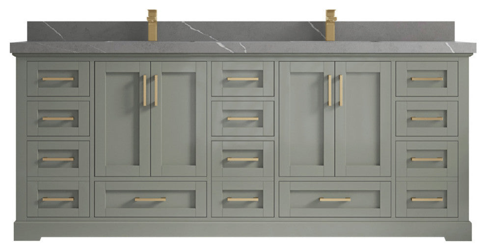 Boston 84 Double Sink Bath Vanity in Evergreen 2" Piatra Gray