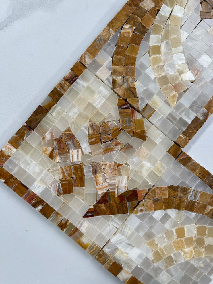 Marble Mosaic Border Listello Accent Tile Clover Onyx 4.7x12 Polished, 1 piece