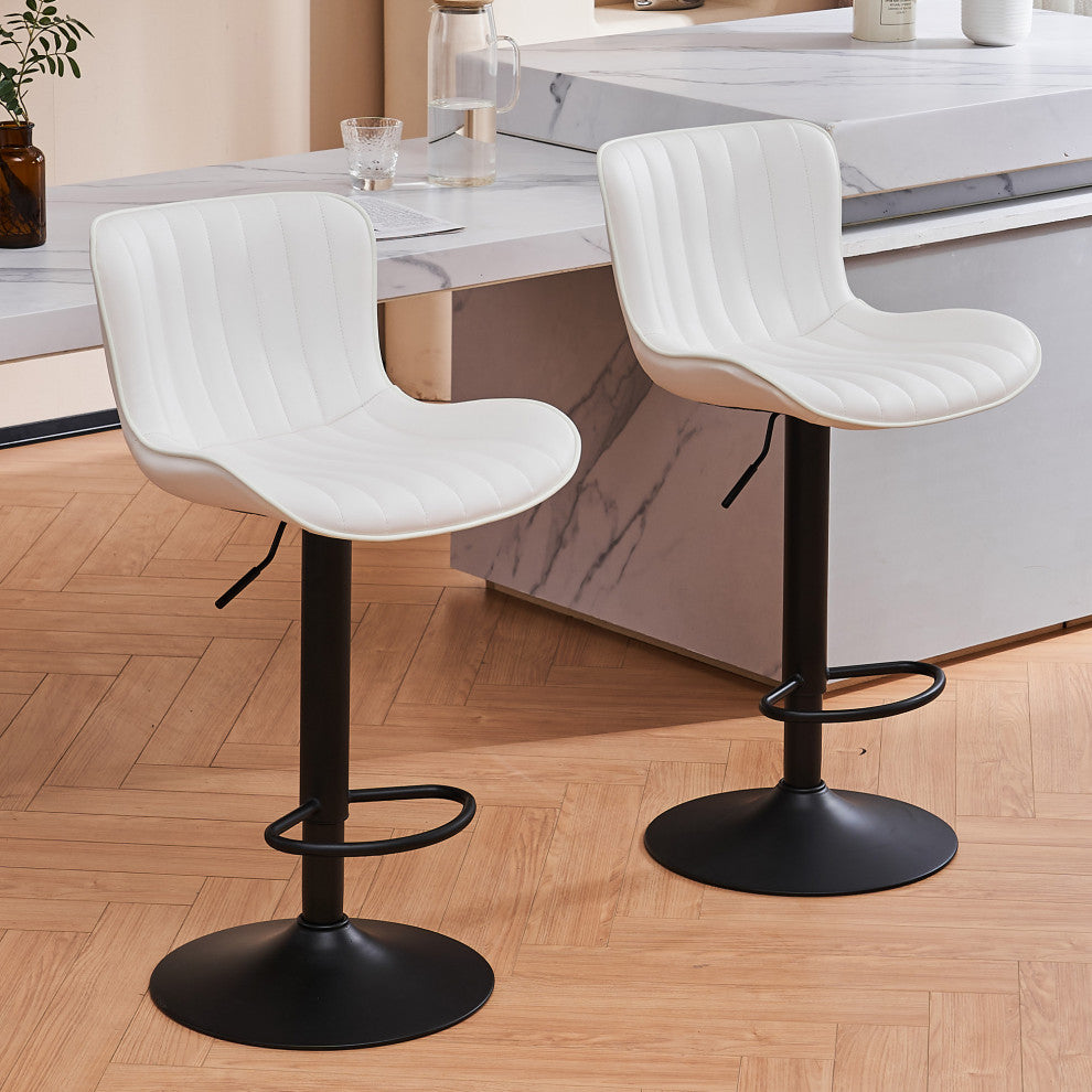 YOUNIKE Set of 2 Leather Bar Stool Adjustable, Swivel, Wingback, White