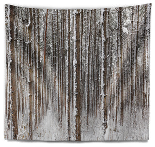 Dense Pine Forest in Winter Landscape Wall Tapestry, 80"x68"