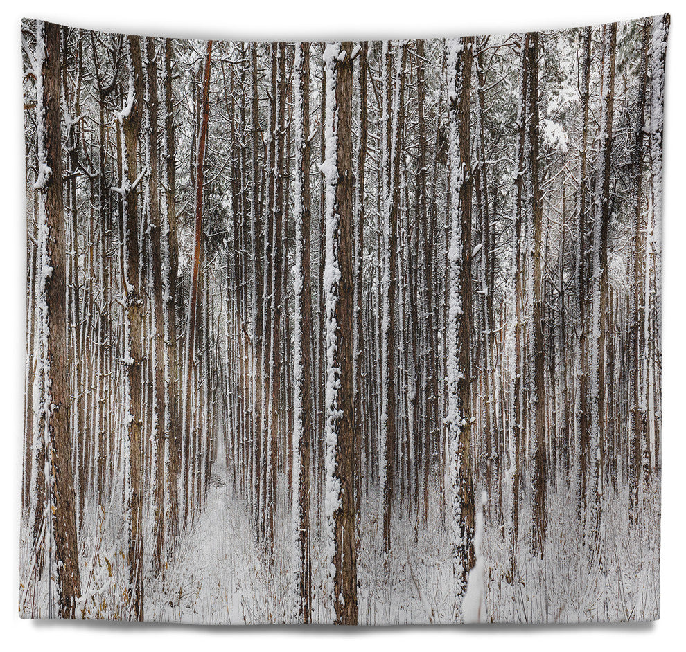 Dense Pine Forest in Winter Landscape Wall Tapestry, 80"x68"