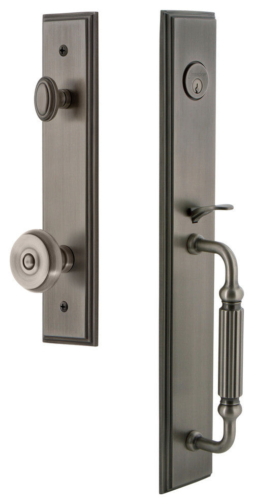 Carre' 1-Piece Dummy Handleset, F Grip and Bouton Knob, Antique Pewter, 848896