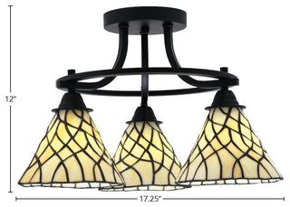 Paramount 3-Light Semi-Flush Light, Matte Black, 7" Sandhill Art Glass