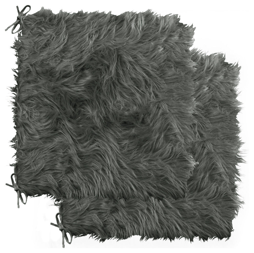 LaredoFaux Sheepskin Fur Chair Pads, 16"x16", Set of 2, Gray