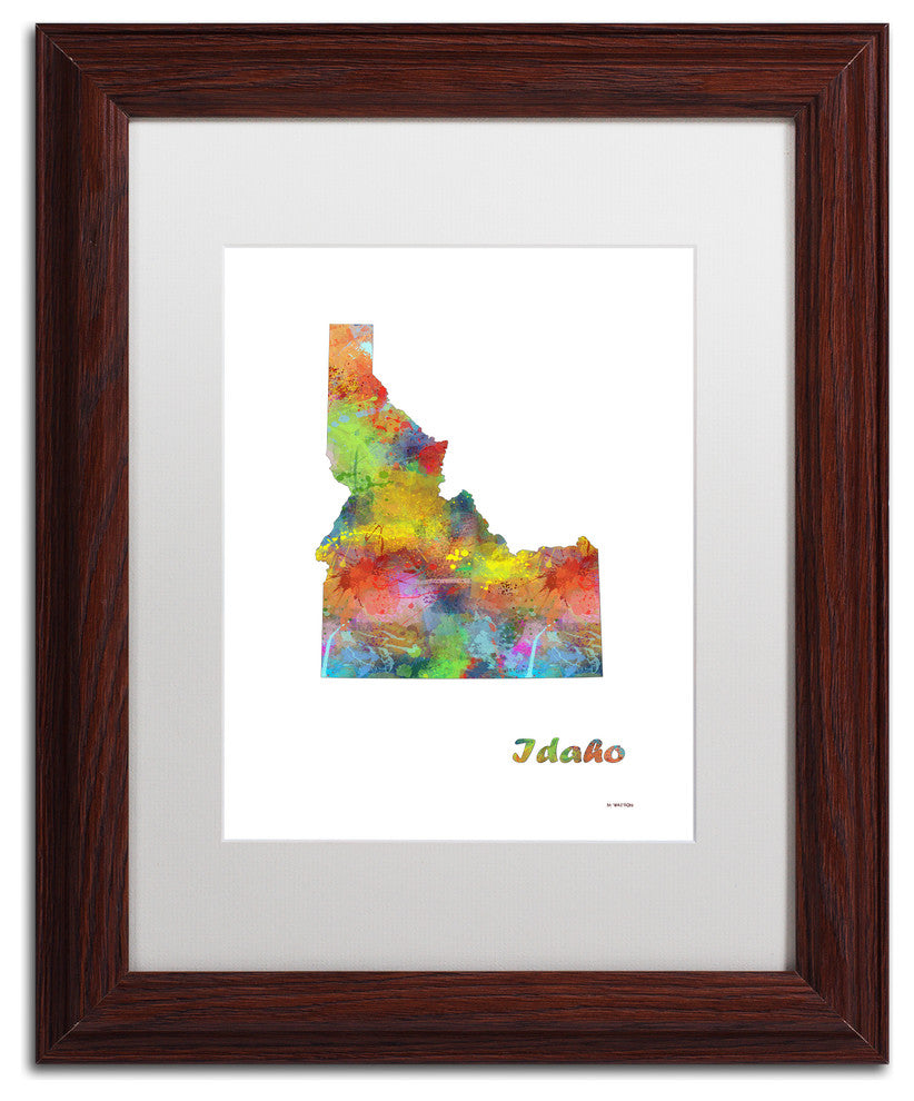 Marlene Watson 'Idaho State Map-1' Framed Art, Wood Frame, 11"x14", White Matte