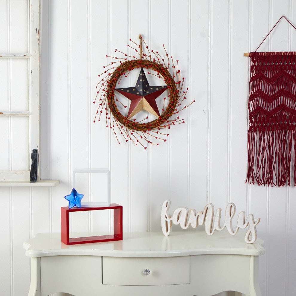 20" Americana Patriotic Star Wreath Red White and Blue