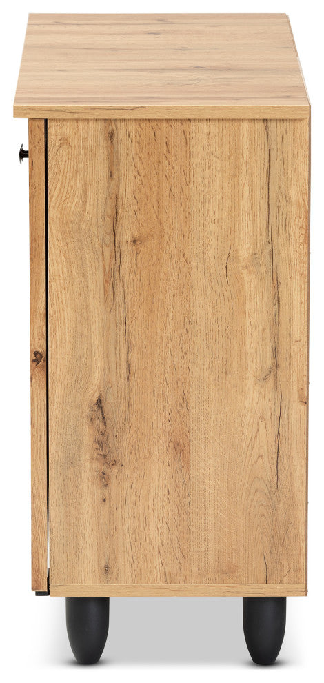 Winda Modern and Contemporary Oak Brown Finished Wood 2-Door Shoe Cabinet