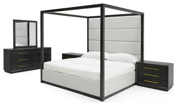 Modrest Manhattan- Contemporary Canopy Grey Bed, Eastern King