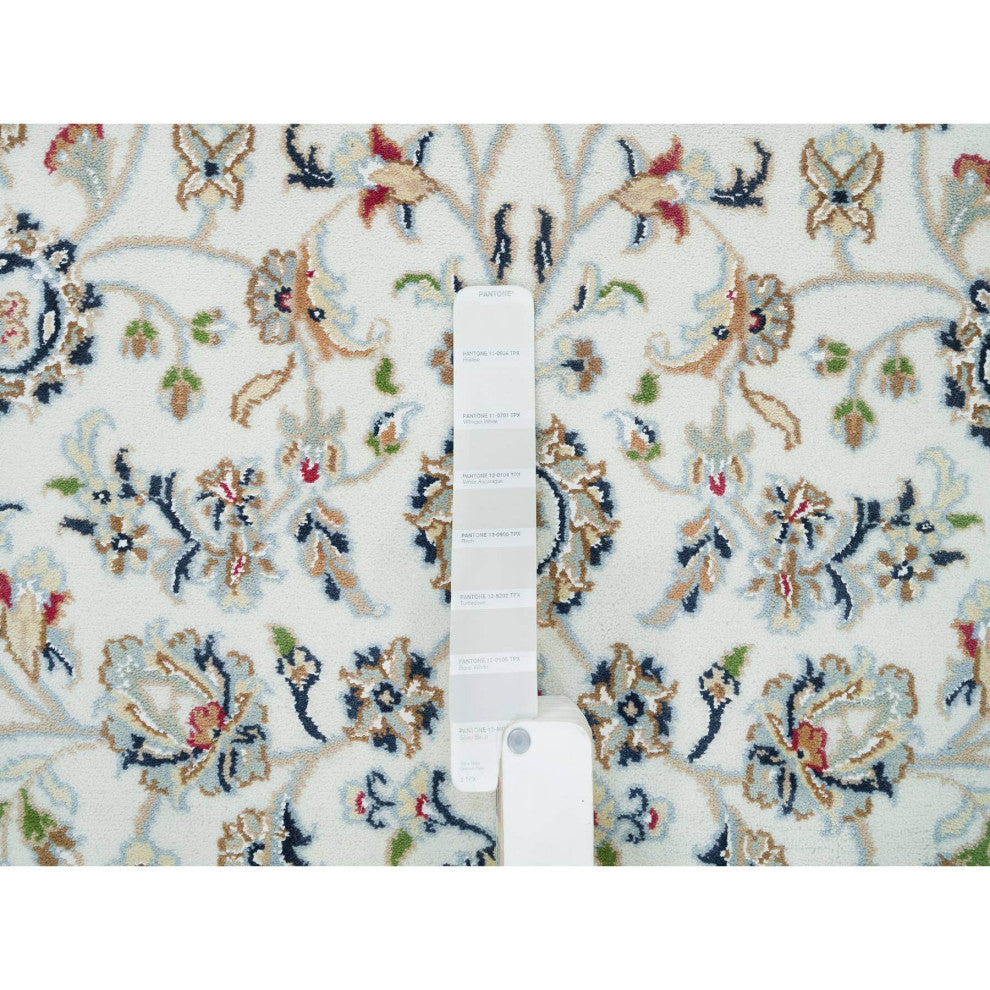 Powder White, Nain Design, 250 KPSI, Soft Wool, Hand Knotted Rug, 5'x7'