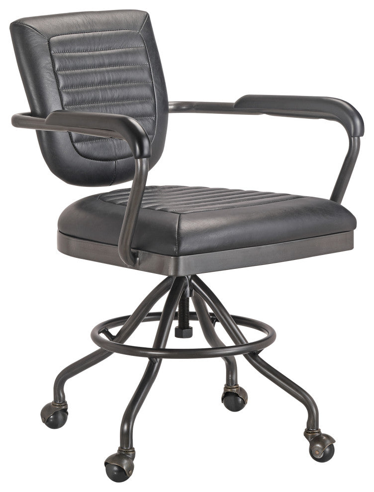 Foster Swivel Desk Chair Onyx Black Leather
