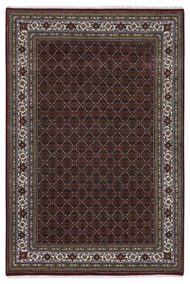 Red Herrita Hand Knotted 175 KPSI Wool and Silk Oriental Rug, 5'9"x8'9"