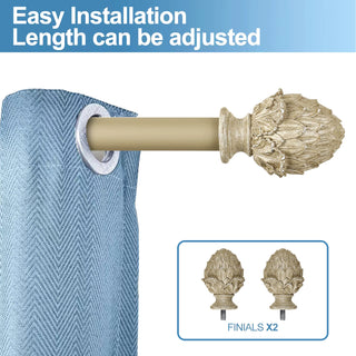 1" Diameter Artichoke Curtain Rod, 48"-84", Cottage