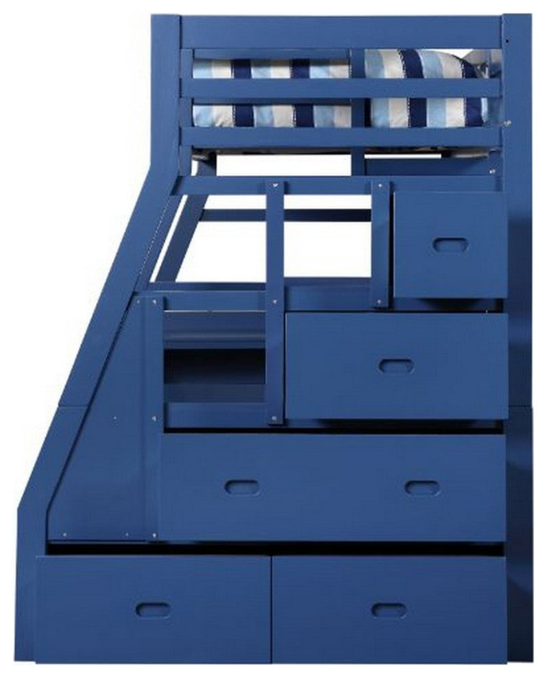 Benzara BM261743 Twin Loft Bed With 9 Drawers and Inbuilt Ladder, Blue
