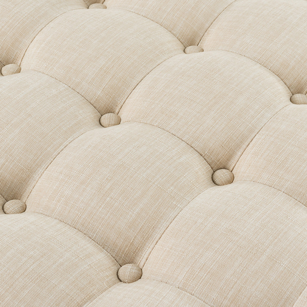 36" Wide Tufted Round Cocktail Ottoman With Storage, Linen