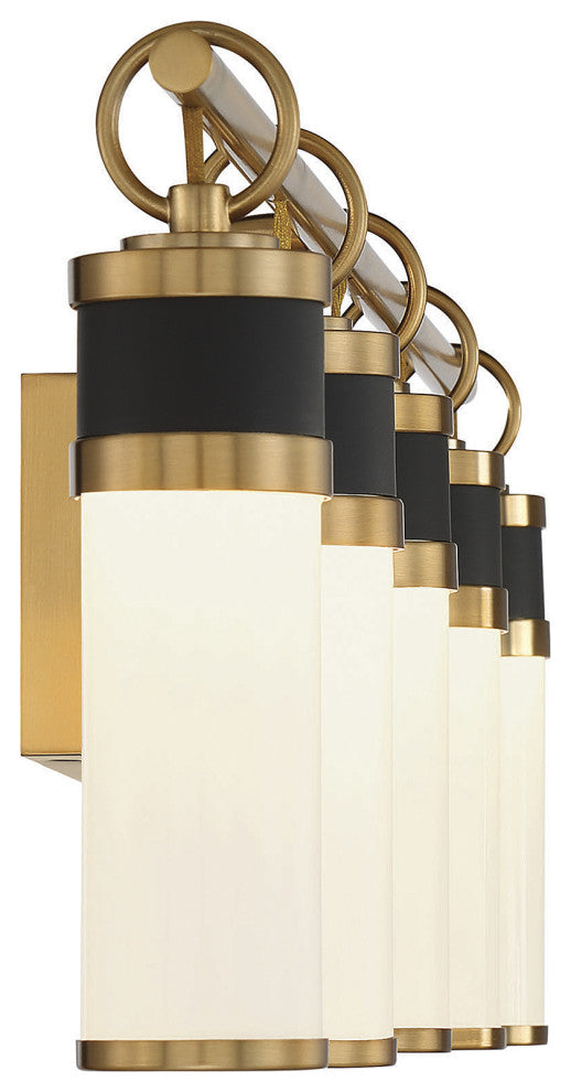 Abel 5-Light LED Bathroom Vanity Light, Matte Black With Warm Brass Accents