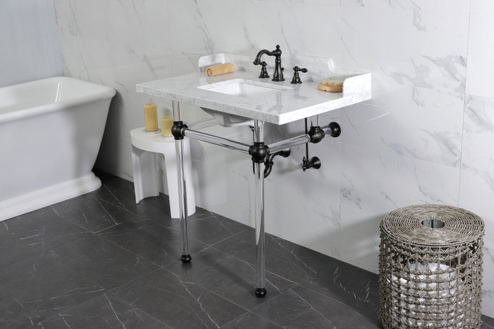 Kingston Brass LMS36MASQ0 36" Carrara Marble Console Sink, Acrylic Legs