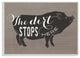 The Dirt Stops Here White Script on Black and Brown Pig, Wall Plaque, 10"x15"