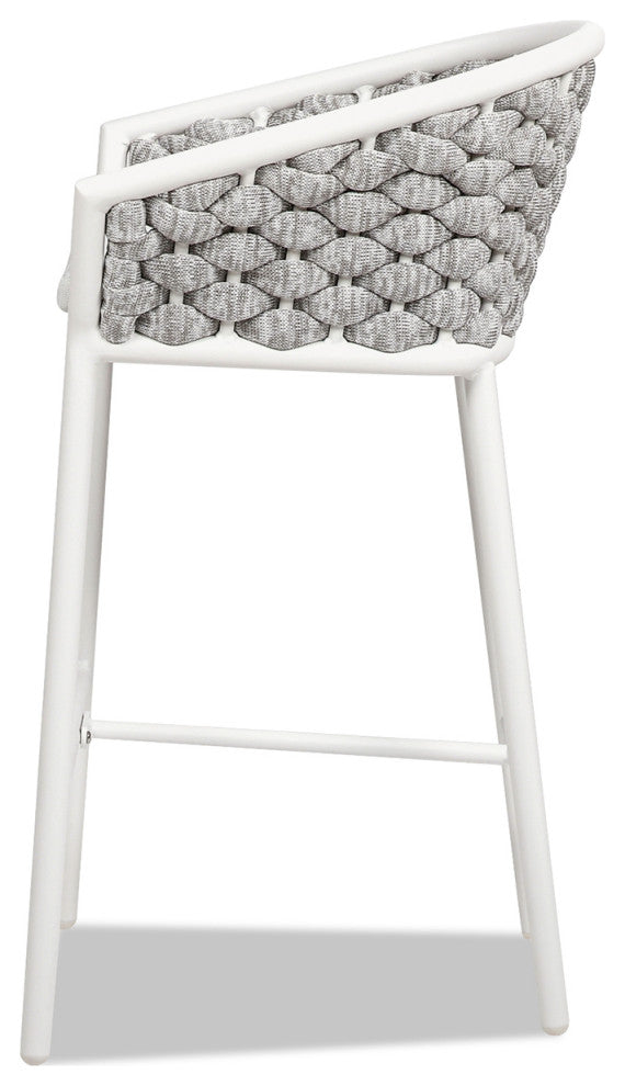 Rowan 27.5" Aluminum Rope Barrel Patio Counter Stool, Set of 2, Optic White Acrylic
