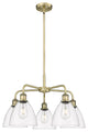 Bristol Glass 5-Light 26" Stem Chandelier, Antique Brass Finish, Clear Shade