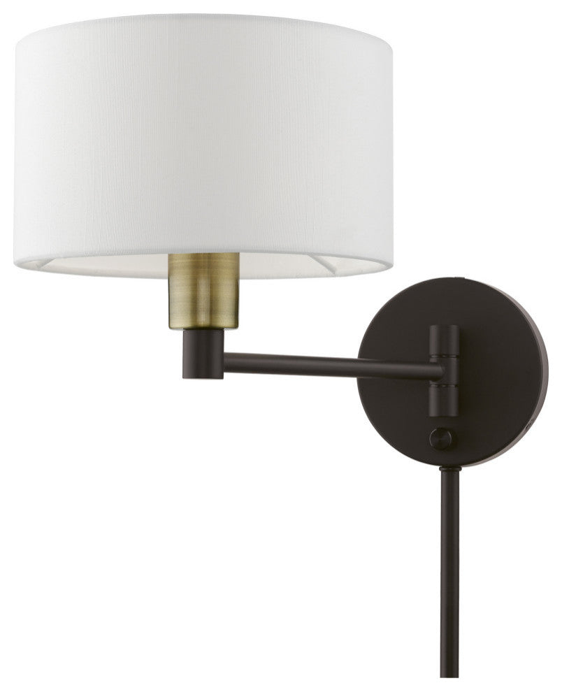1 Light Bronze with Antique Brass Accent Swing Arm Wall Lamp