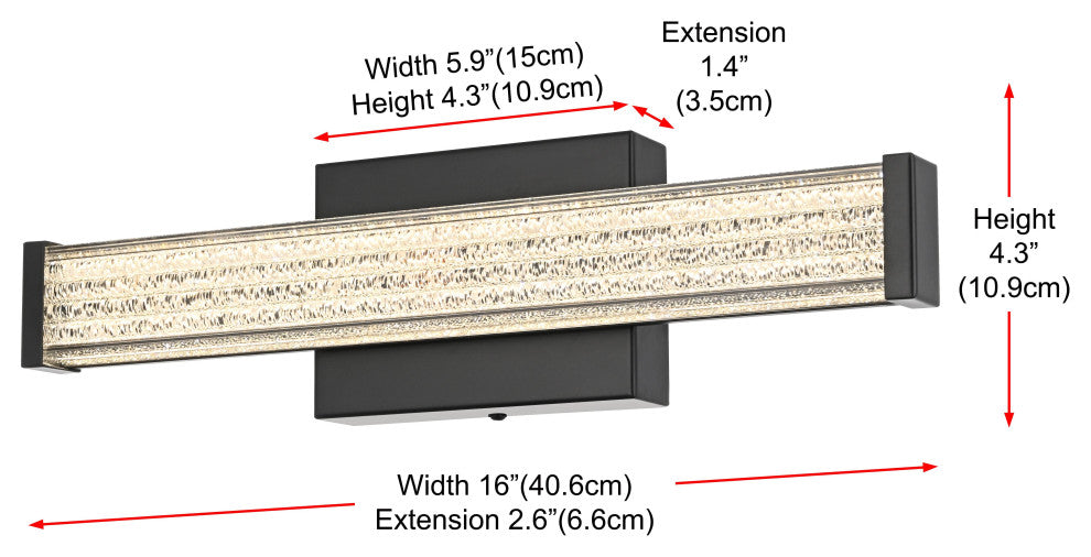 Home Living 16" Led Wall Sconce, Black