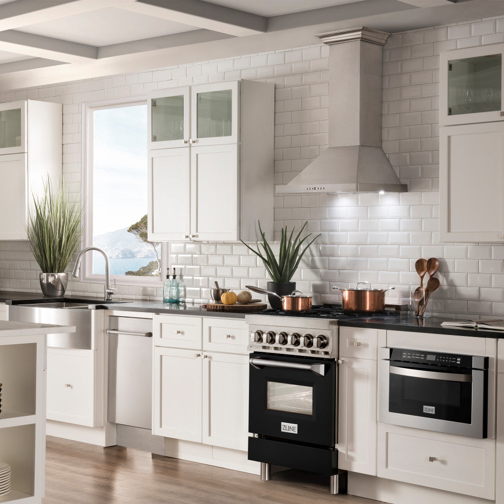 ZLINE 24 In. Professional Dual Fuel Range With Black Matte Door, RA-BLM-24