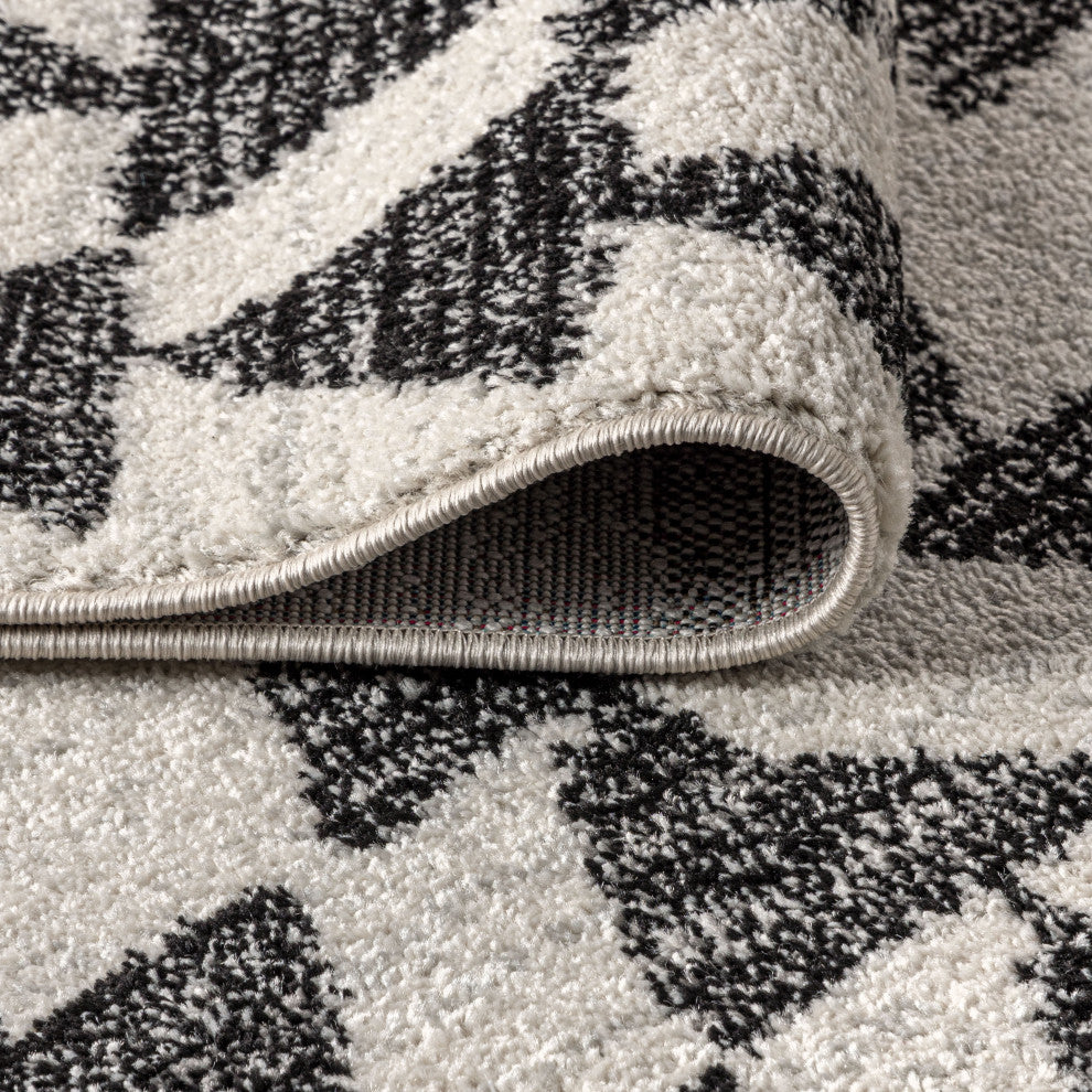 Aisha Moroccan Triangle Geometric Area Rug, Cream/Black, 2 Ft. X 20 Ft.