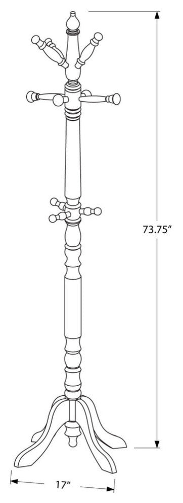 Coat Rack, 73" Oak Wood Traditional Style