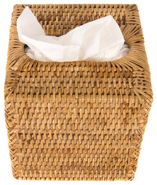 Artifacts Rattan Column Tissue Box Cover, Honey Brown