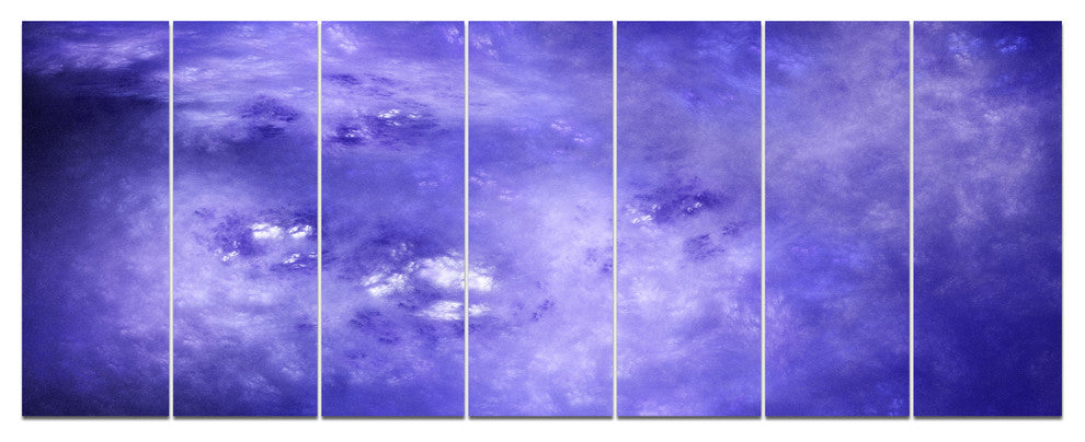 Light Blue Fractal Sky with Stars, Abstract Canvas Art Print, 83"x32", 7 Panels