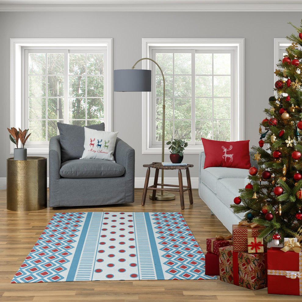 Merry Christmas Reindeer Decorative Throw Pillow, Multi-Navy, 20"x20"